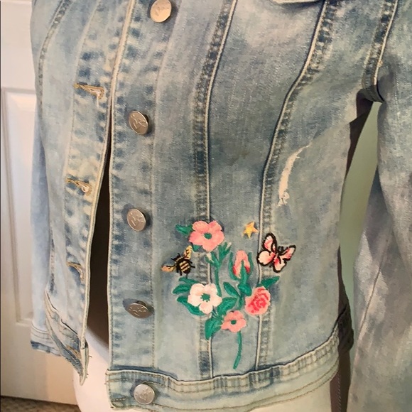 Justice EUC embroidered stretchy jean jacket! - Picture 4 of 6